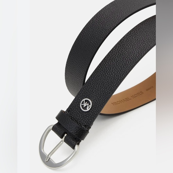 MICHAEL Michael Kors Accessories - New Michael Kors Black Belt Pebbled Leather With Hamilton Lock Silver - Size M